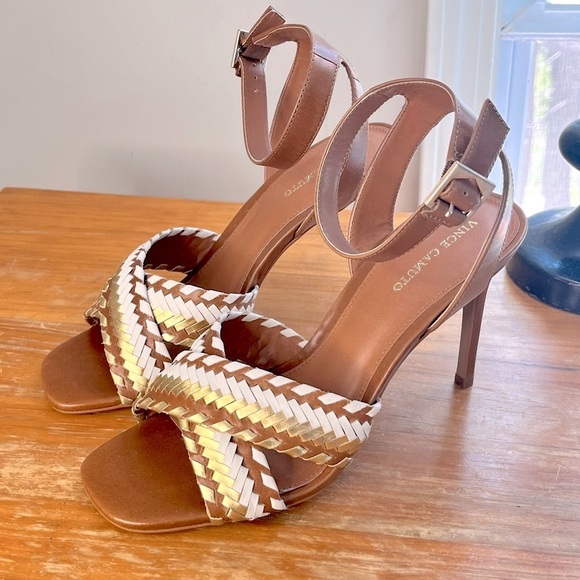 NEW Vince Camuto Ambrinna Braided Leather Ankle Strap Heels - Picture 1 of 13
